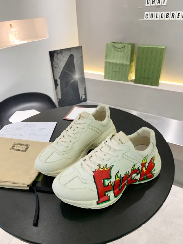 Gucci Women Shoes Women's Rhyton Gucci logo leather sneaker Luxury Brand with Original Box