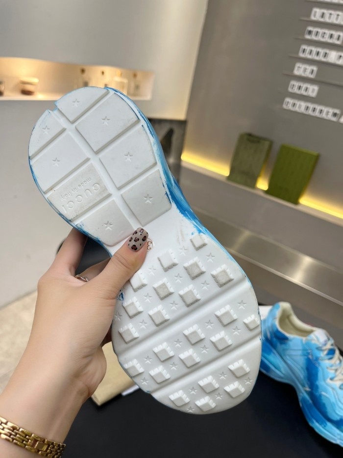 Gucci Women Shoes Women's Rhyton Gucci logo leather sneaker Luxury Brand with Original Box