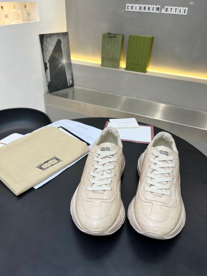 Gucci Women Shoes Women's Rhyton Gucci logo leather sneaker Luxury Brand with Original Box