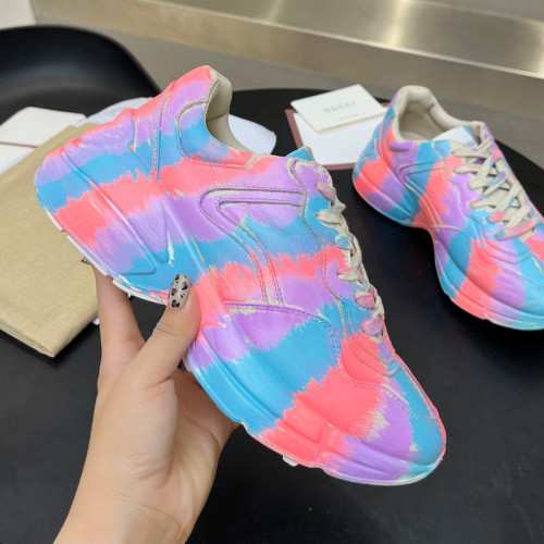 Gucci Women Shoes Women's Rhyton Gucci logo leather sneaker Luxury Brand with Original Box