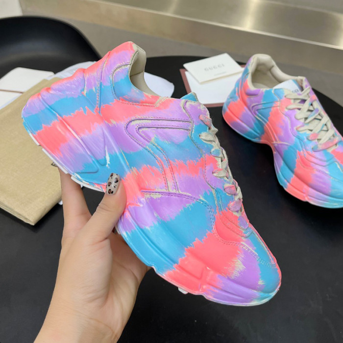 Gucci Women Shoes Women's Rhyton Gucci logo leather sneaker Luxury Brand with Original Box