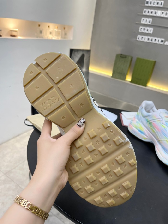 Gucci Women Shoes Women's Rhyton Gucci logo leather sneaker Luxury Brand with Original Box