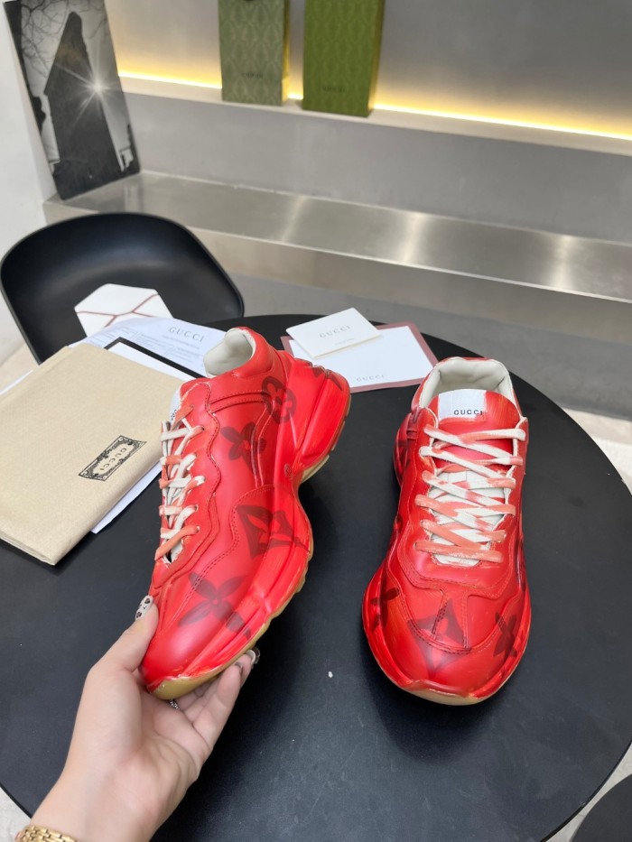 Gucci Women Shoes Women's Rhyton Gucci logo leather sneaker Luxury Brand with Original Box