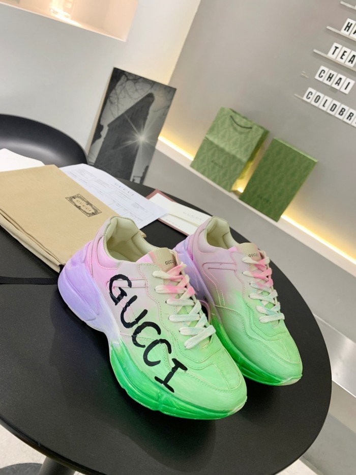 Gucci Women Shoes Women's Rhyton Gucci logo leather sneaker Luxury Brand with Original Box