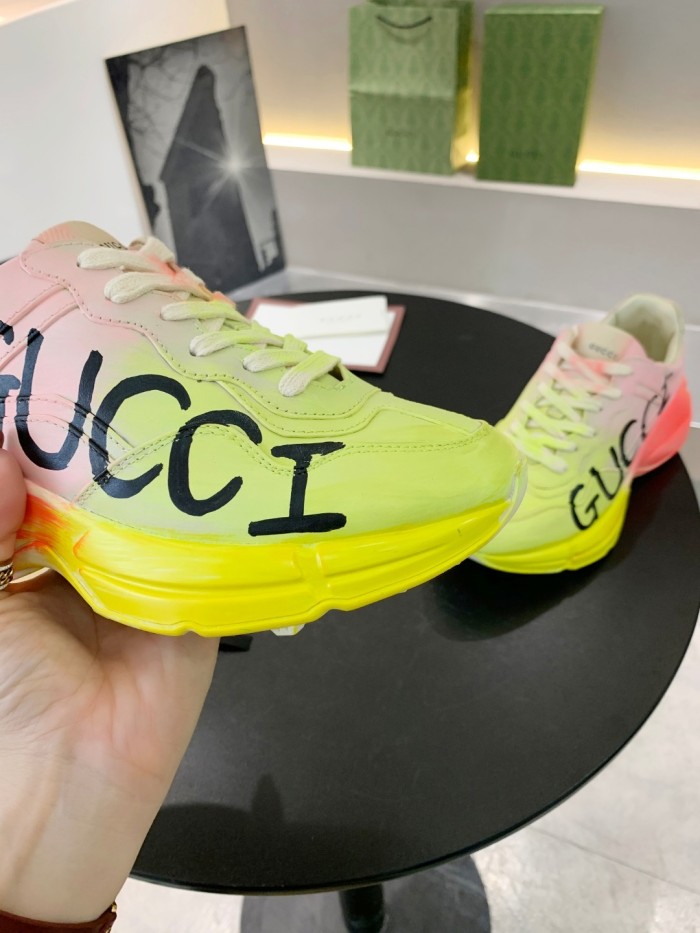 Gucci Women Shoes Women's Rhyton Gucci logo leather sneaker Luxury Brand with Original Box
