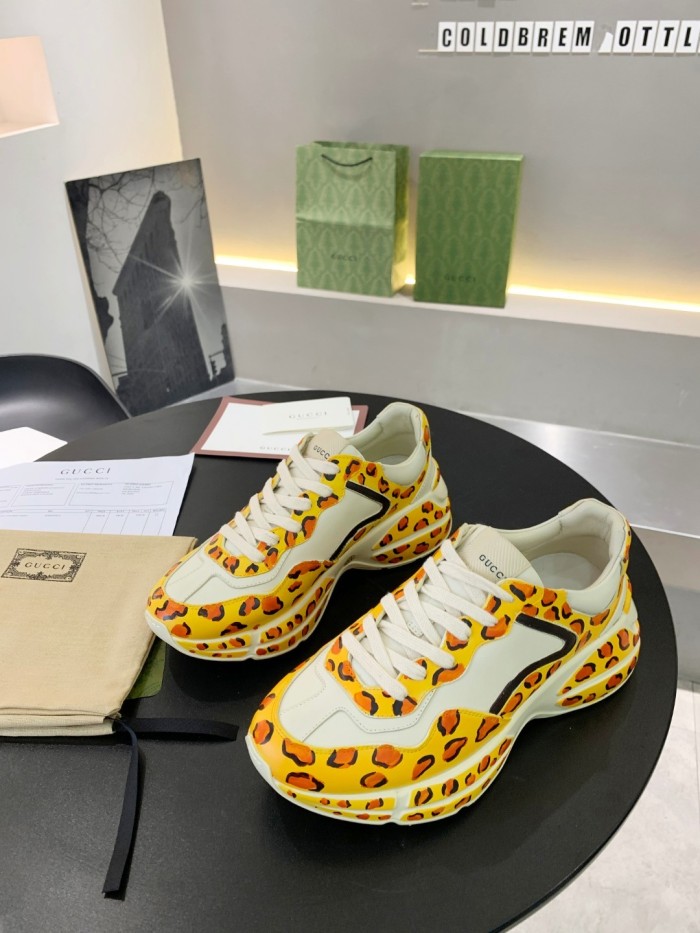 Gucci Women Shoes Women's Rhyton Gucci logo leather sneaker Luxury Brand with Original Box