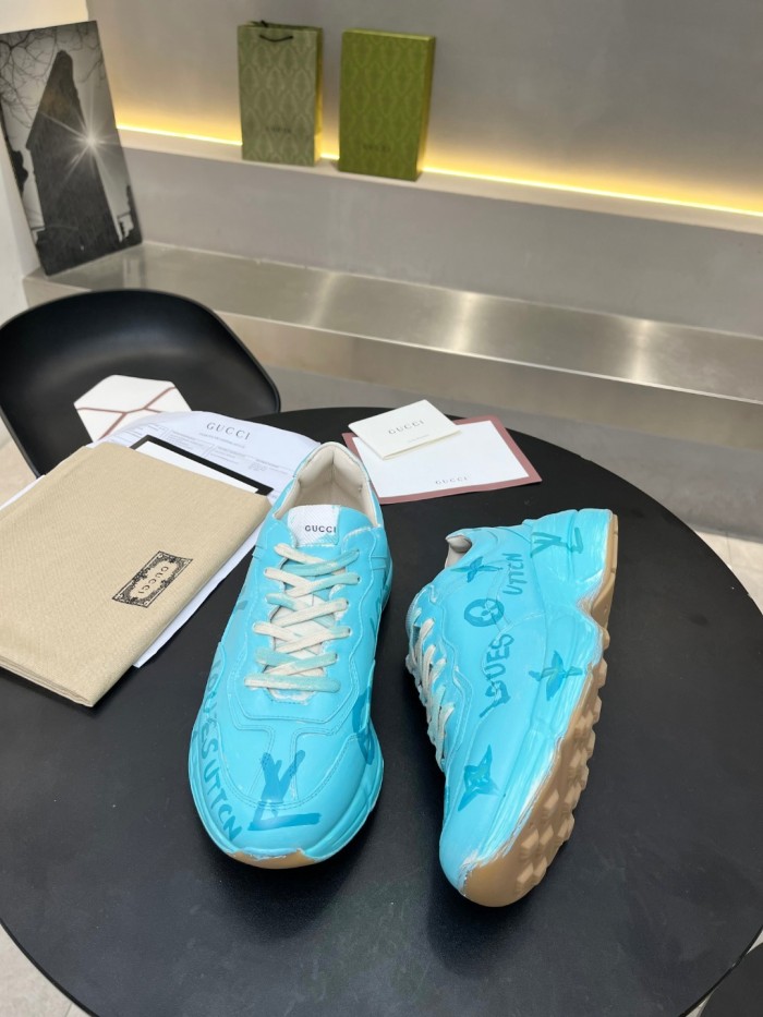 Gucci Women Shoes Women's Rhyton Gucci logo leather sneaker Luxury Brand with Original Box