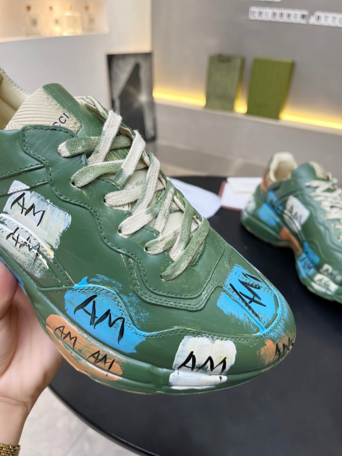 Gucci Women Shoes Women's Rhyton Gucci logo leather sneaker Luxury Brand with Original Box