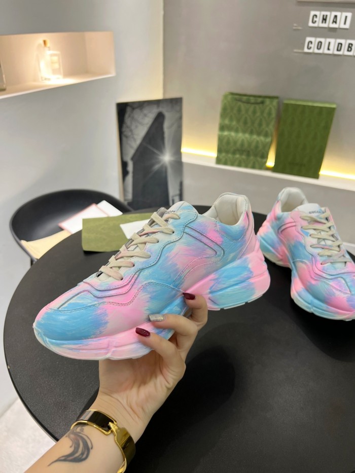 Gucci Women Shoes Women's Rhyton Gucci logo leather sneaker Luxury Brand with Original Box