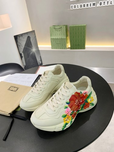 Gucci Women Shoes Women's Rhyton Gucci logo leather sneaker Luxury Brand with Original Box