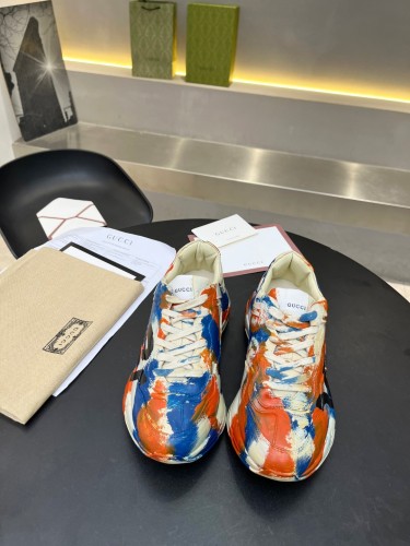 Gucci Women Shoes Women's Rhyton Gucci logo leather sneaker Luxury Brand with Original Box
