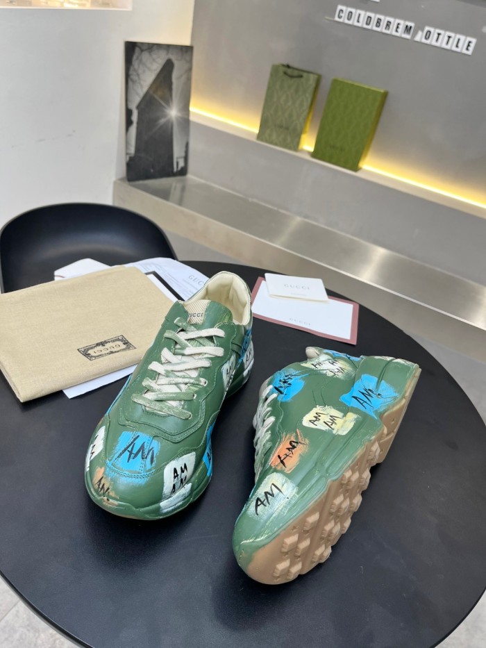 Gucci Women Shoes Women's Rhyton Gucci logo leather sneaker Luxury Brand with Original Box