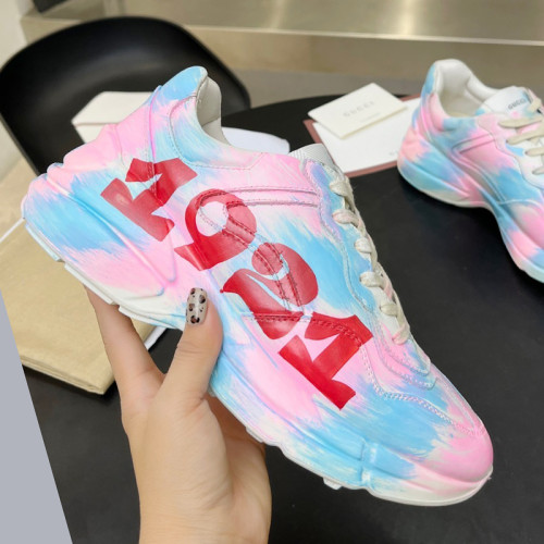 Gucci Women Shoes Women's Rhyton Gucci logo leather sneaker Luxury Brand with Original Box