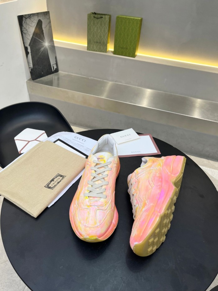Gucci Women Shoes Women's Rhyton Gucci logo leather sneaker Luxury Brand with Original Box