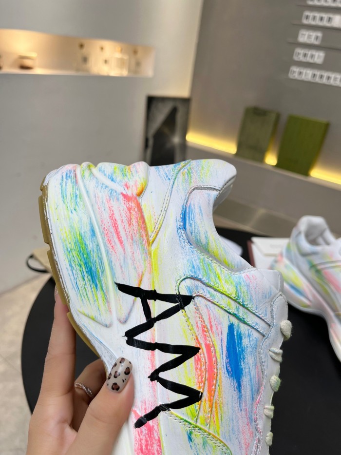 Gucci Women Shoes Women's Rhyton Gucci logo leather sneaker Luxury Brand with Original Box