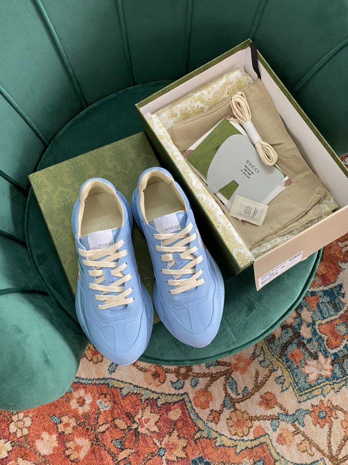 Gucci Women Shoes Women's Rhyton Gucci logo leather sneaker Luxury Brand with Original Box