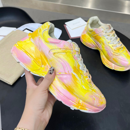 Gucci Women Shoes Women's Rhyton Gucci logo leather sneaker Luxury Brand with Original Box