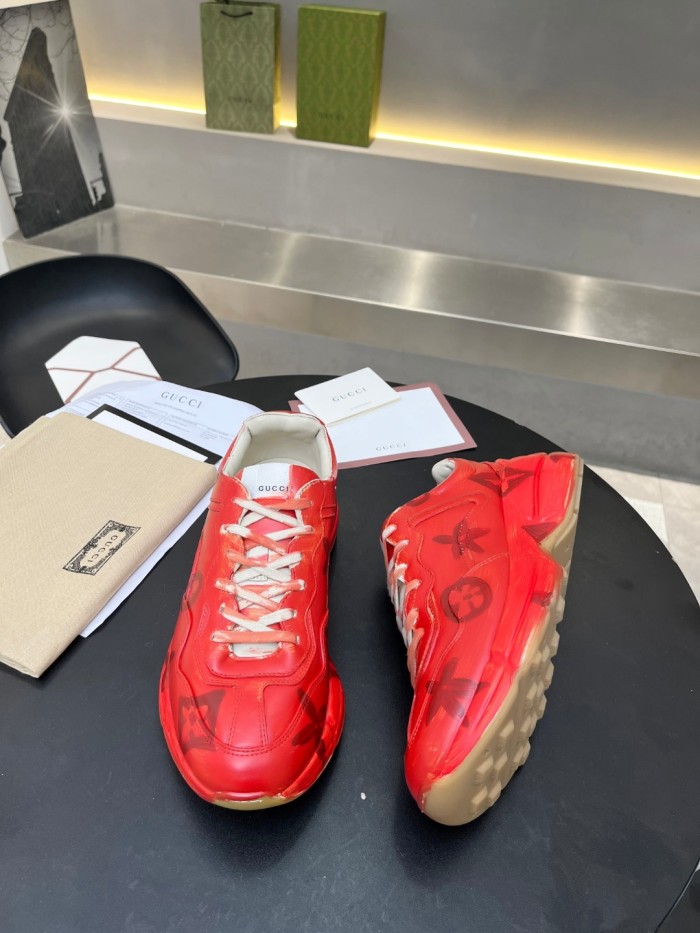 Gucci Women Shoes Women's Rhyton Gucci logo leather sneaker Luxury Brand with Original Box