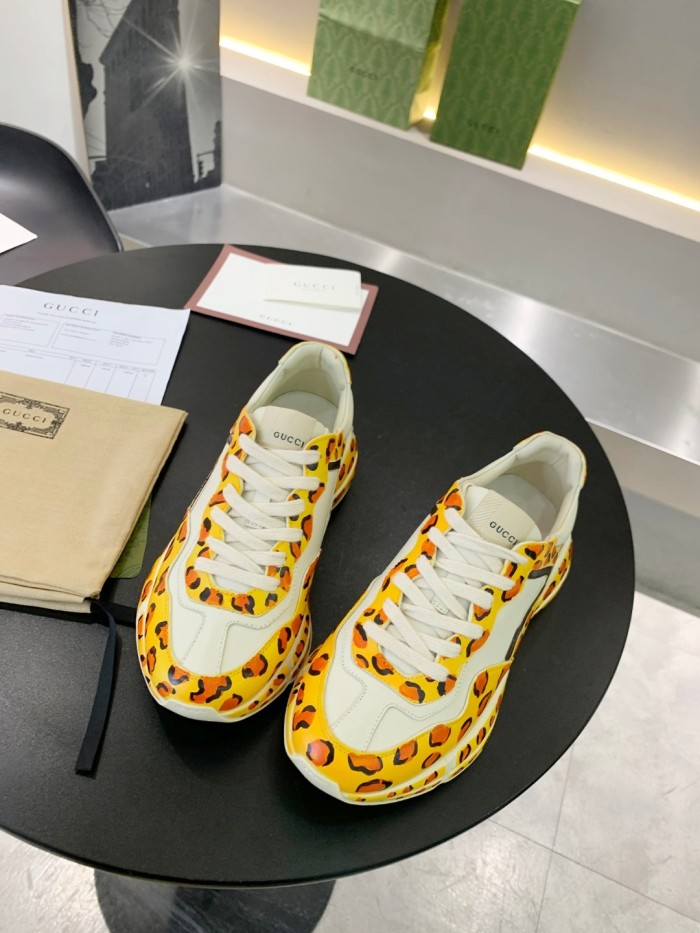 Gucci Women Shoes Women's Rhyton Gucci logo leather sneaker Luxury Brand with Original Box