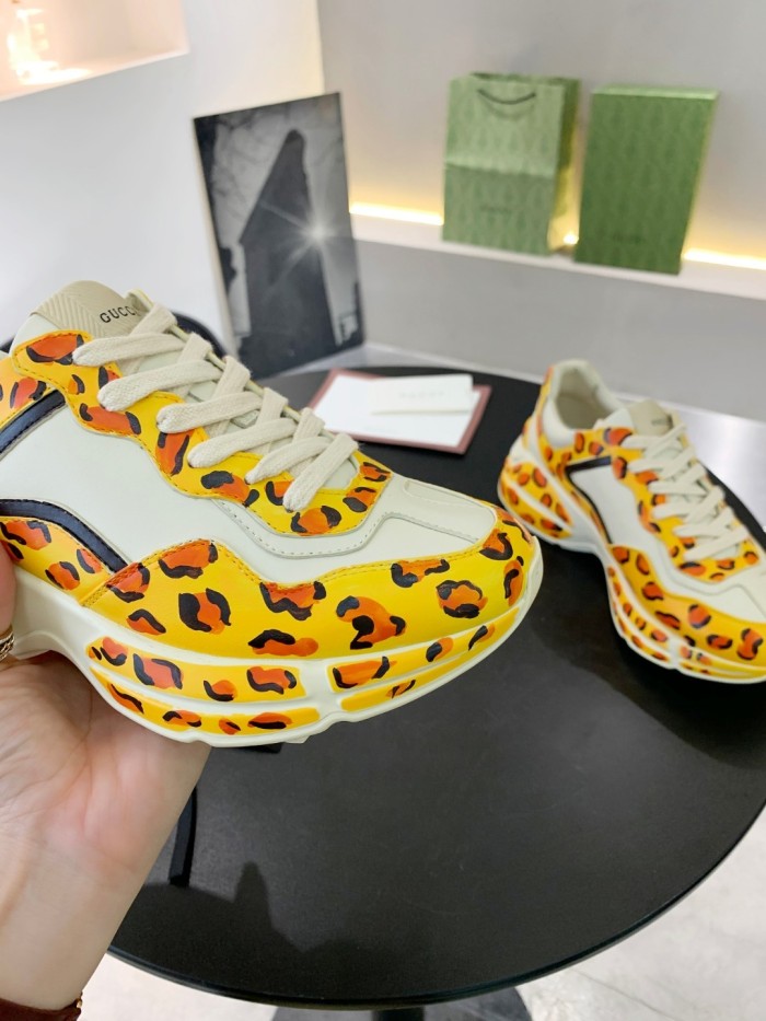 Gucci Women Shoes Women's Rhyton Gucci logo leather sneaker Luxury Brand with Original Box