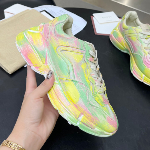 Gucci Women Shoes Women's Rhyton Gucci logo leather sneaker Luxury Brand with Original Box