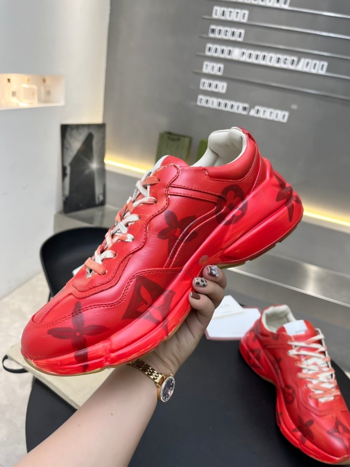Gucci Women Shoes Women's Rhyton Gucci logo leather sneaker Luxury Brand with Original Box
