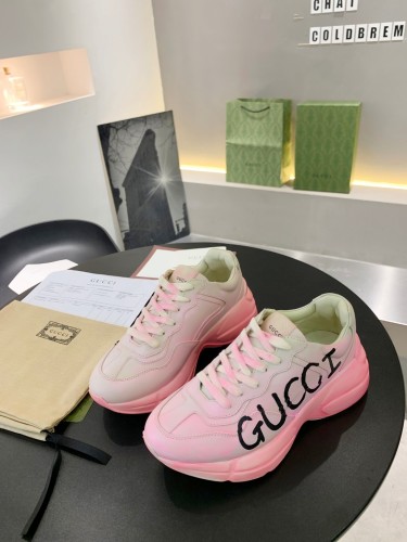 Gucci Women Shoes Women's Rhyton Gucci logo leather sneaker Luxury Brand with Original Box