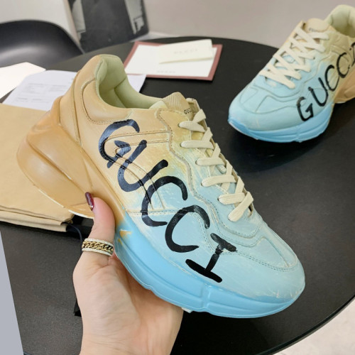 Gucci Women Shoes Women's Rhyton Gucci logo leather sneaker Luxury Brand with Original Box