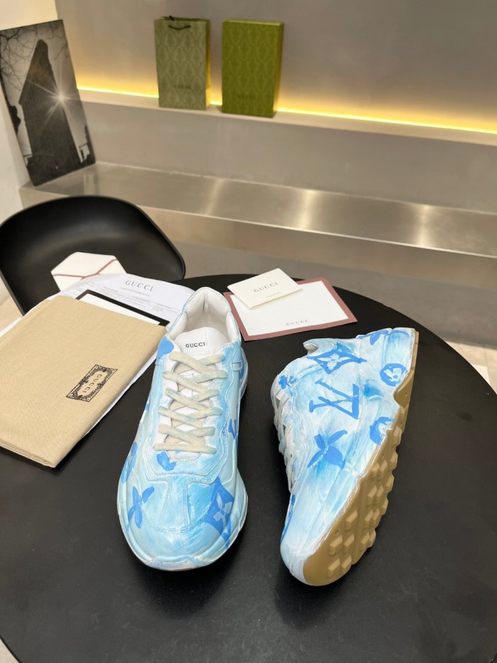 Gucci Women Shoes Women's Rhyton Gucci logo leather sneaker Luxury Brand with Original Box