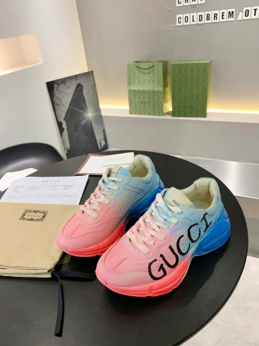 Gucci Women Shoes Women's Rhyton Gucci logo leather sneaker Luxury Brand with Original Box