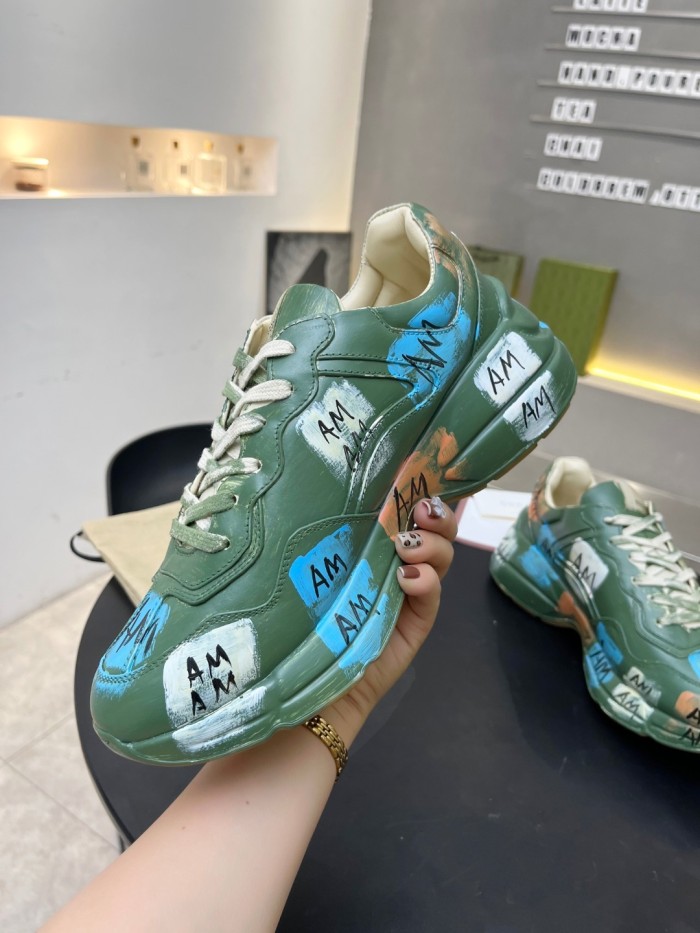 Gucci Women Shoes Women's Rhyton Gucci logo leather sneaker Luxury Brand with Original Box