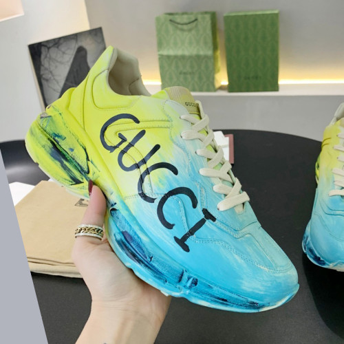 Gucci Women Shoes Women's Rhyton Gucci logo leather sneaker Luxury Brand with Original Box