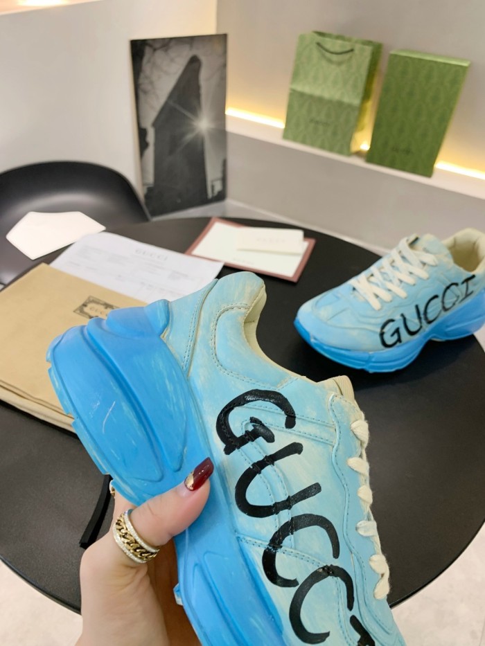 Gucci Women Shoes Women's Rhyton Gucci logo leather sneaker Luxury Brand with Original Box