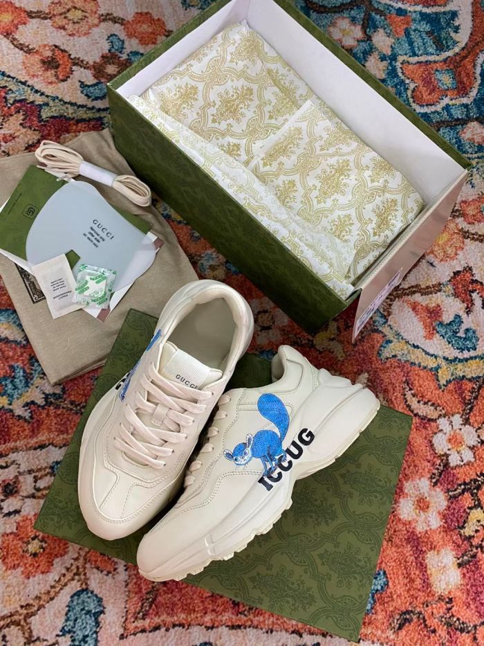 Gucci Women Shoes Women's Rhyton Gucci logo leather sneaker Luxury Brand with Original Box