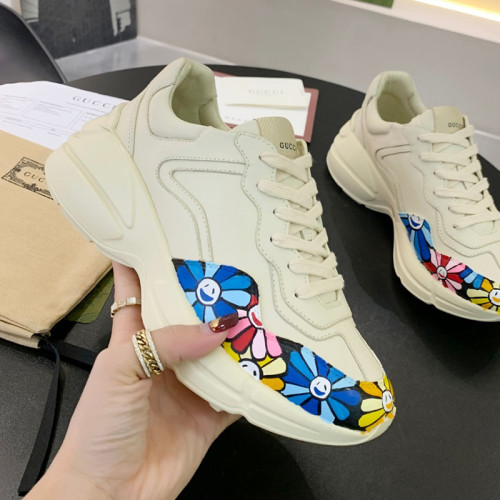 Gucci Women Shoes Women's Rhyton Gucci logo leather sneaker Luxury Brand with Original Box