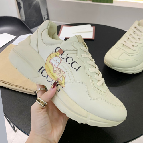 Gucci Women Shoes Women's Rhyton Gucci logo leather sneaker Luxury Brand with Original Box
