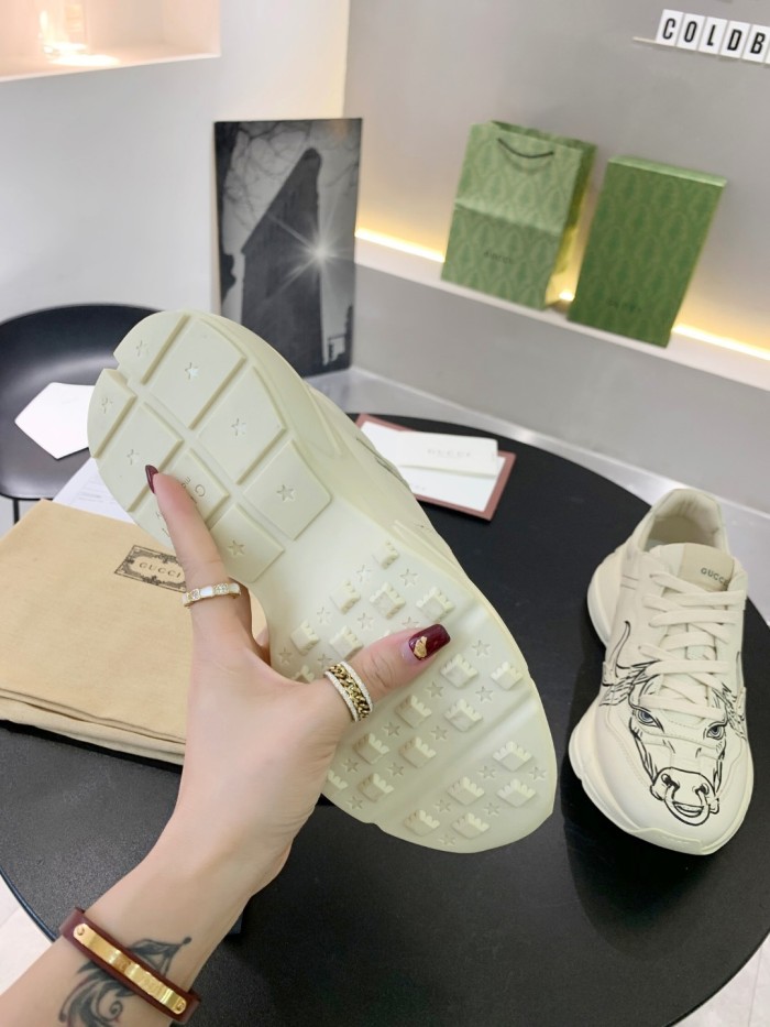 Gucci Women Shoes Women's Rhyton Gucci logo leather sneaker Luxury Brand with Original Box
