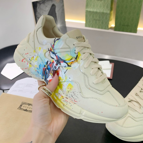 Gucci Women Shoes Women's Rhyton Gucci logo leather sneaker Luxury Brand with Original Box