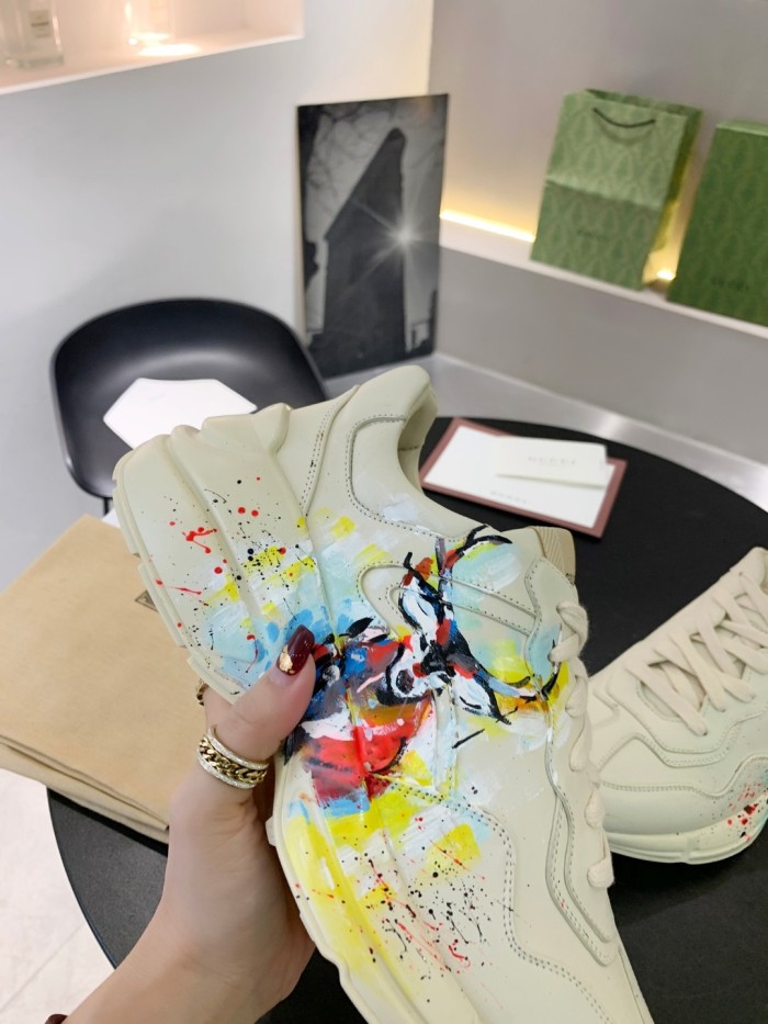Gucci Women Shoes Women's Rhyton Gucci logo leather sneaker Luxury Brand with Original Box