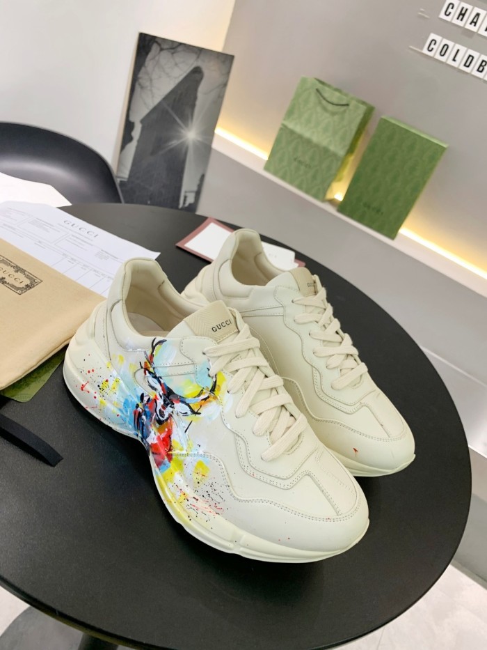Gucci Women Shoes Women's Rhyton Gucci logo leather sneaker Luxury Brand with Original Box