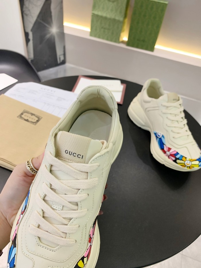 Gucci Women Shoes Women's Rhyton Gucci logo leather sneaker Luxury Brand with Original Box