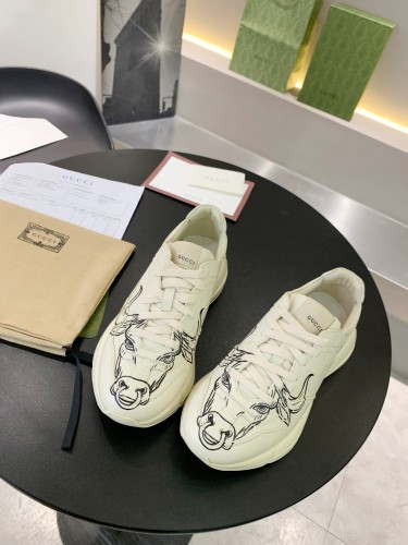 Gucci Women Shoes Women's Rhyton Gucci logo leather sneaker Luxury Brand with Original Box