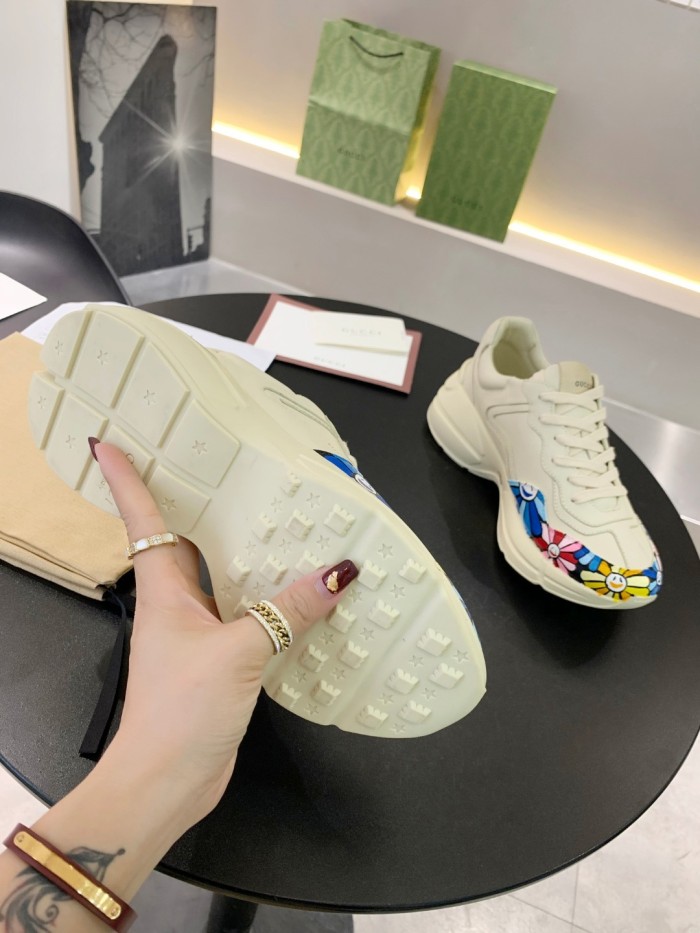 Gucci Women Shoes Women's Rhyton Gucci logo leather sneaker Luxury Brand with Original Box