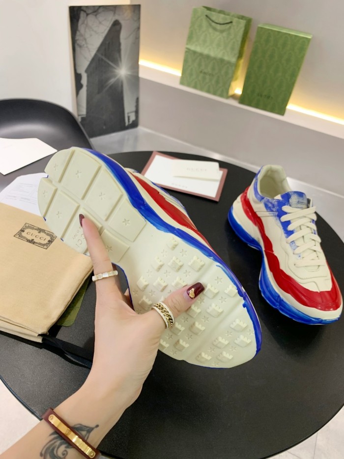 Gucci Women Shoes Women's Rhyton Gucci logo leather sneaker Luxury Brand with Original Box