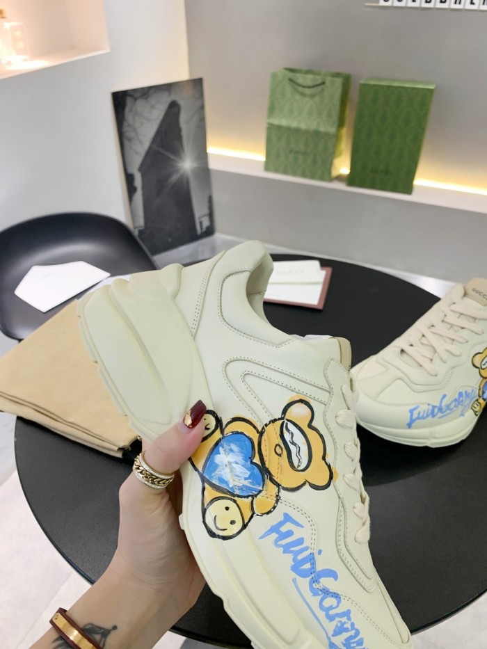 Gucci Women Shoes Women's Rhyton Gucci logo leather sneaker Luxury Brand with Original Box
