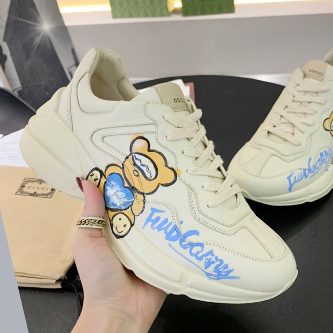 Gucci Women Shoes Women's Rhyton Gucci logo leather sneaker Luxury Brand with Original Box