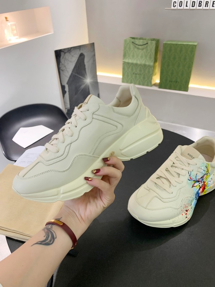 Gucci Women Shoes Women's Rhyton Gucci logo leather sneaker Luxury Brand with Original Box