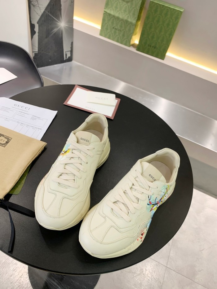 Gucci Women Shoes Women's Rhyton Gucci logo leather sneaker Luxury Brand with Original Box
