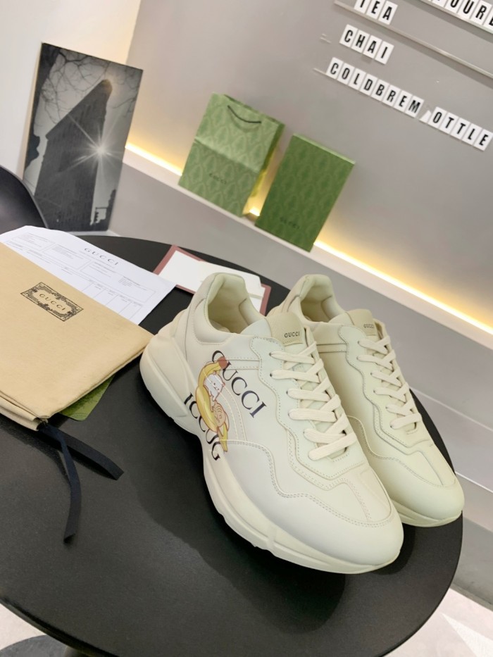 Gucci Women Shoes Women's Rhyton Gucci logo leather sneaker Luxury Brand with Original Box