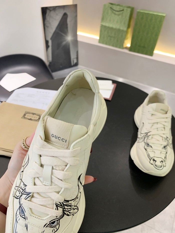 Gucci Women Shoes Women's Rhyton Gucci logo leather sneaker Luxury Brand with Original Box